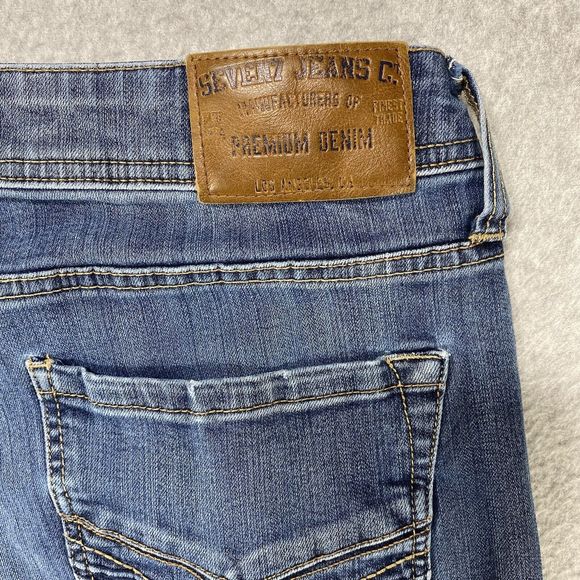 Seven7 Jeans Womens 34x28 Blue Denim Straight Fit Faded Whiskered Distressed - Picture 10 of 14